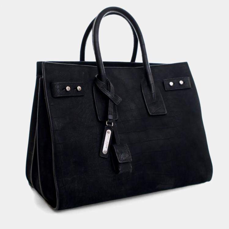 Pre Owned Saint Laurent Small Embossed Crocodile Nubuck Sac De Jour