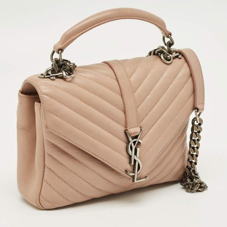 Pre Owned Saint Laurent Rose Poudre Matelassé Leather Medium College Top Handle Bag