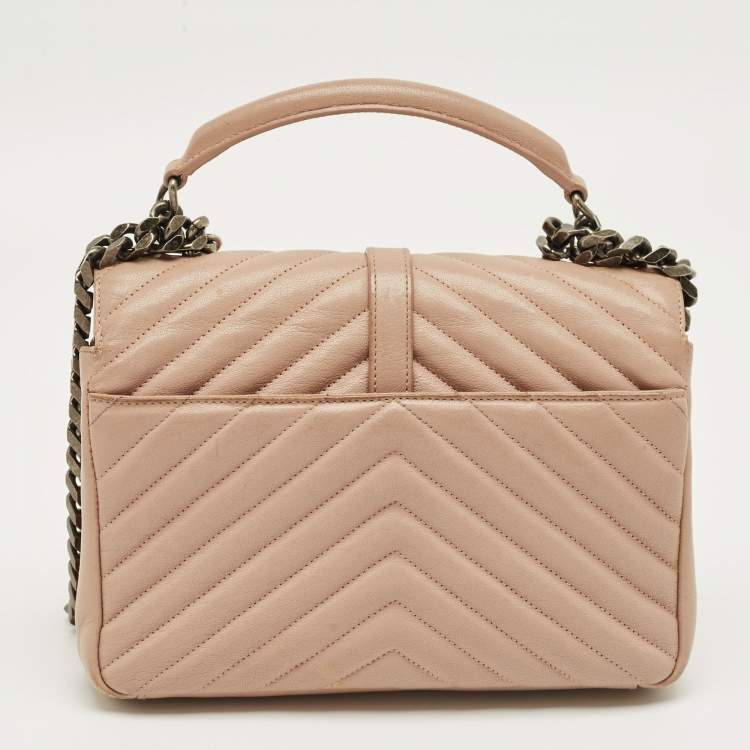 Pre Owned Saint Laurent Rose Poudre Matelassé Leather Medium College Top Handle Bag