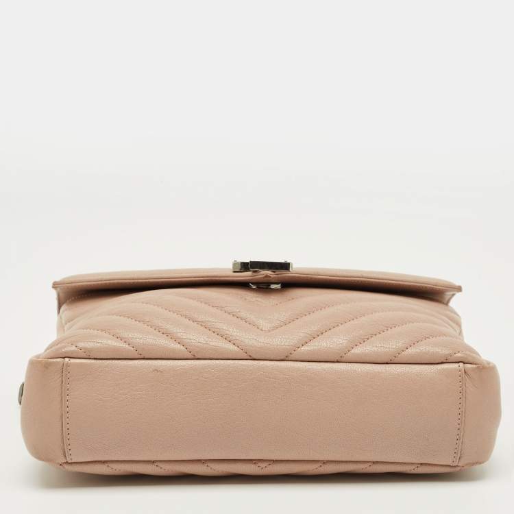 Pre Owned Saint Laurent Rose Poudre Matelassé Leather Medium College Top Handle Bag