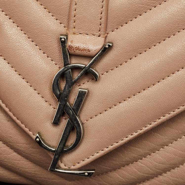 Pre Owned Saint Laurent Rose Poudre Matelassé Leather Medium College Top Handle Bag