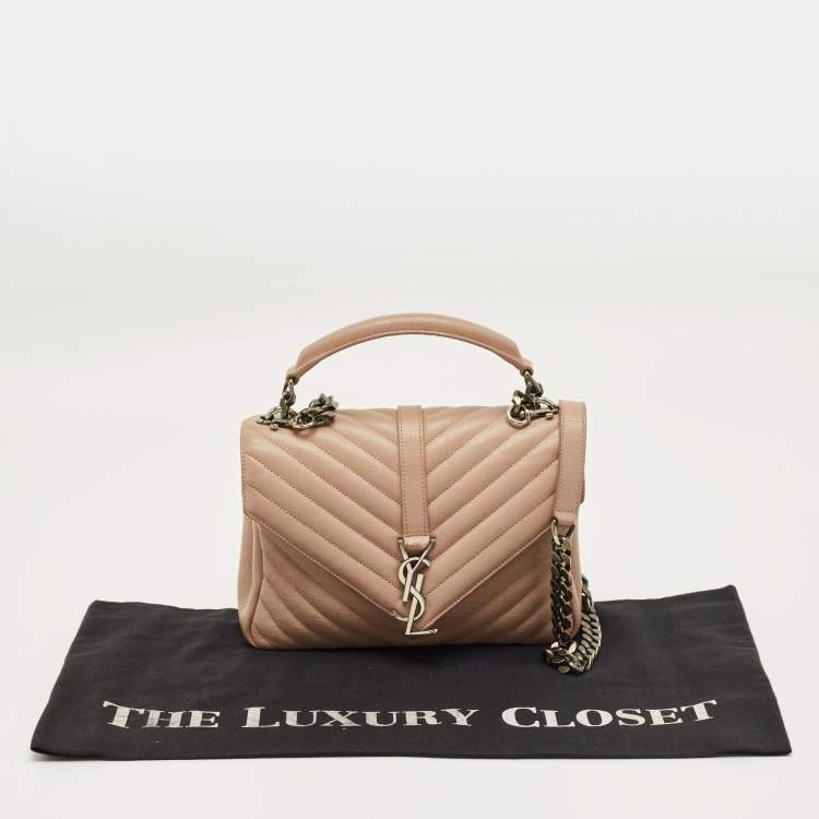 Pre Owned Saint Laurent Rose Poudre Matelassé Leather Medium College Top Handle Bag