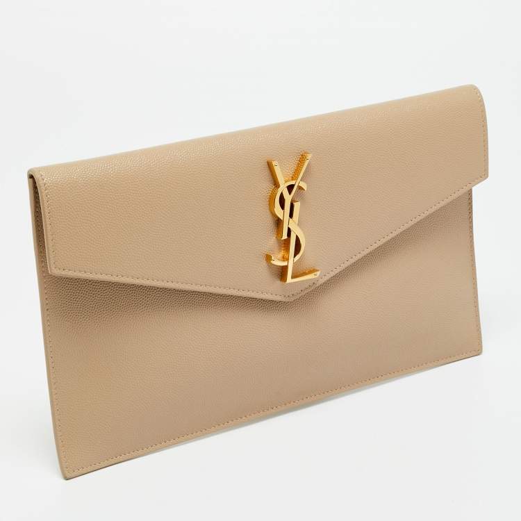 مملوكة مسبقًا Saint Laurent Beige Leather Uptown Clutch