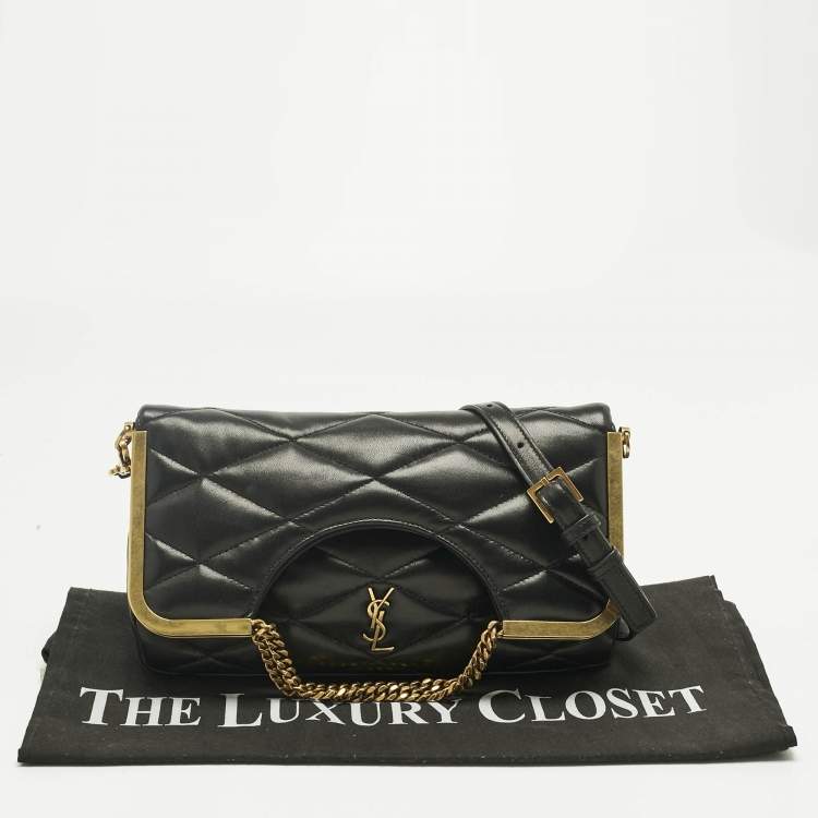 Pre Owned Saint Laurent Black Quilted Leather 87 Frame Fold Over Shoulder Bag