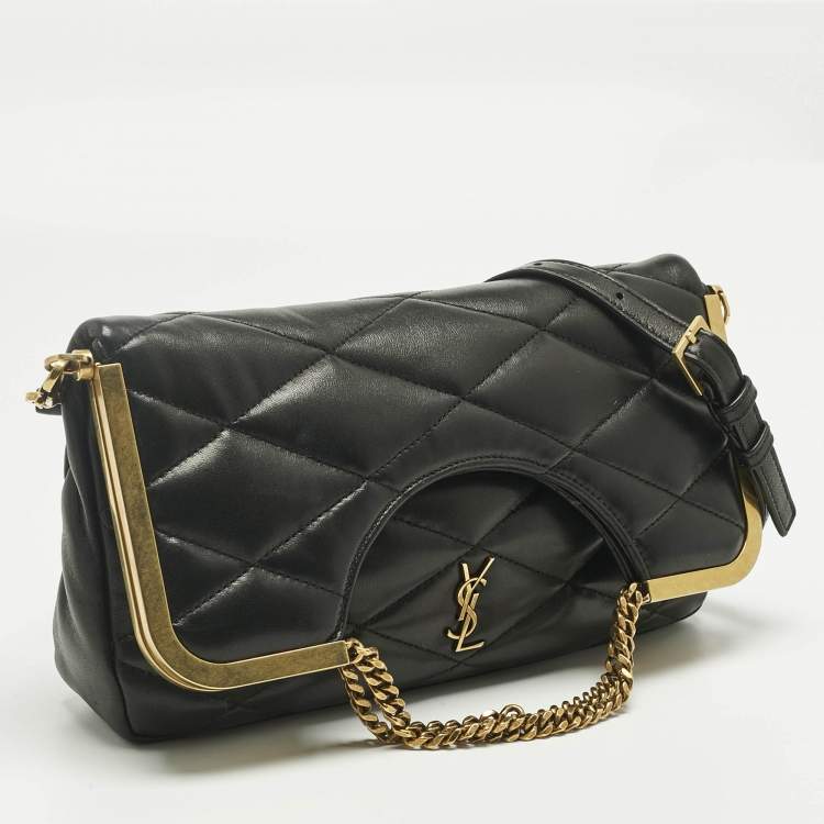 Pre Owned Saint Laurent Black Quilted Leather 87 Frame Fold Over Shoulder Bag