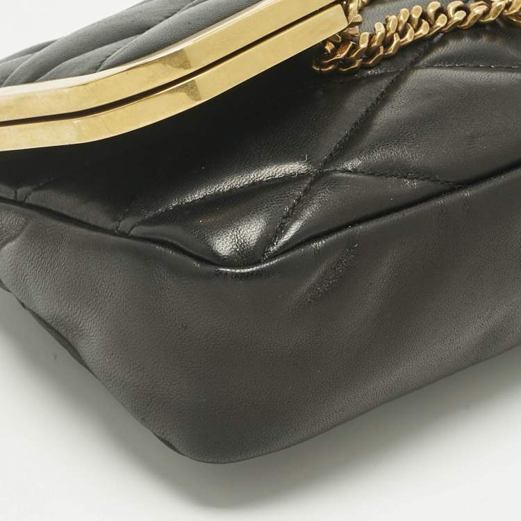 Pre Owned Saint Laurent Black Quilted Leather 87 Frame Fold Over Shoulder Bag