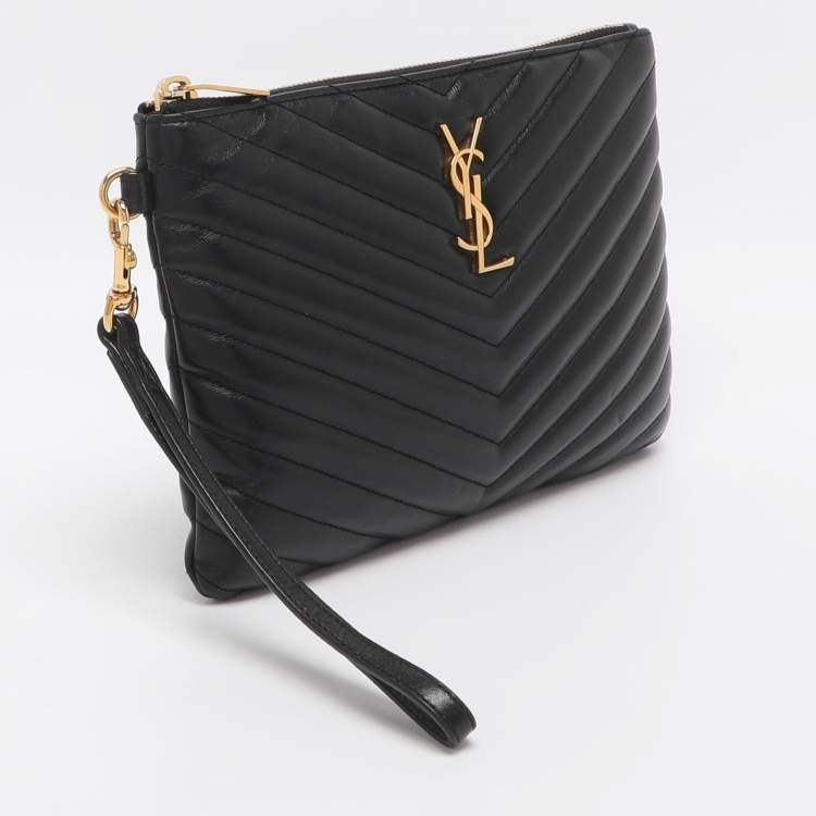 مملوكة مسبقًا حقيبة كلتش سان لوران سوار جلد ماتلاسية أسود مونوجرام