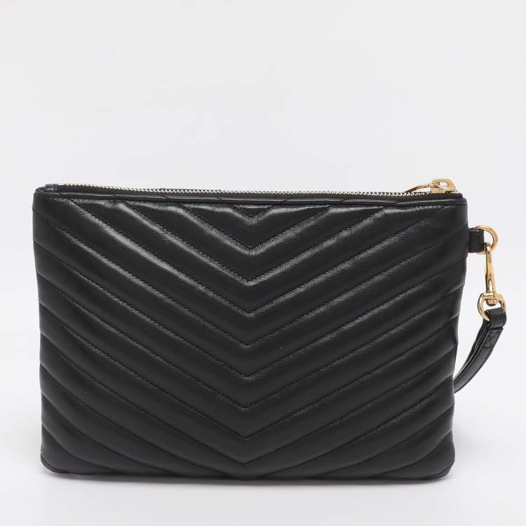 مملوكة مسبقًا حقيبة كلتش سان لوران سوار جلد ماتلاسية أسود مونوجرام