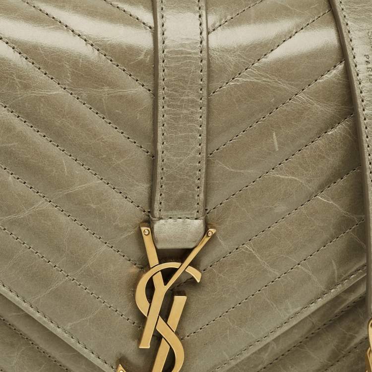 Pre Owned Saint Laurent Pale Green Matelassé Leather Medium College Top Handle Bag