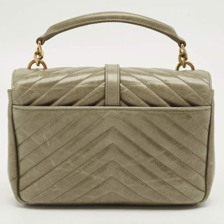 Pre Owned Saint Laurent Pale Green Matelassé Leather Medium College Top Handle Bag