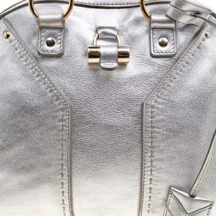 Pre Owned Yves Saint Laurent Silver Leather Medium Muse Satchel