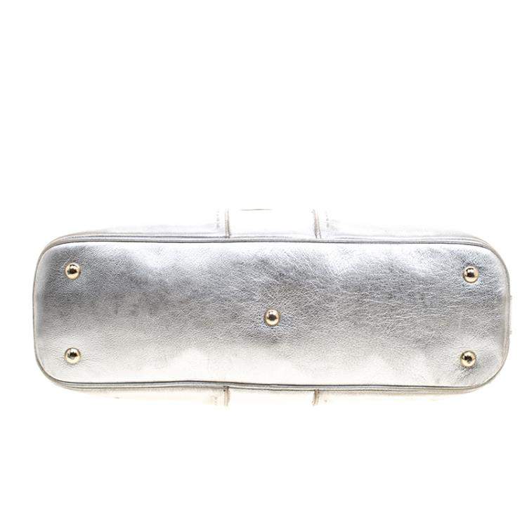 Pre Owned Yves Saint Laurent Silver Leather Medium Muse Satchel