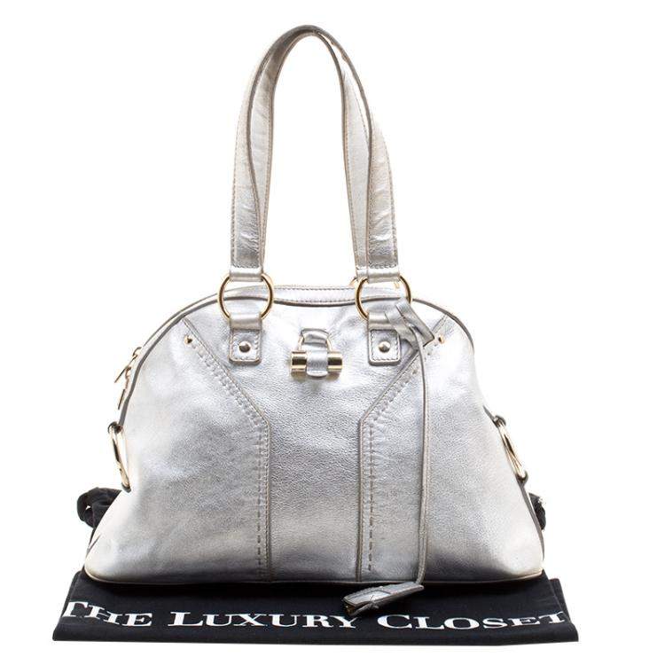 Pre Owned Yves Saint Laurent Silver Leather Medium Muse Satchel
