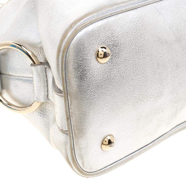 Pre Owned Yves Saint Laurent Silver Leather Medium Muse Satchel