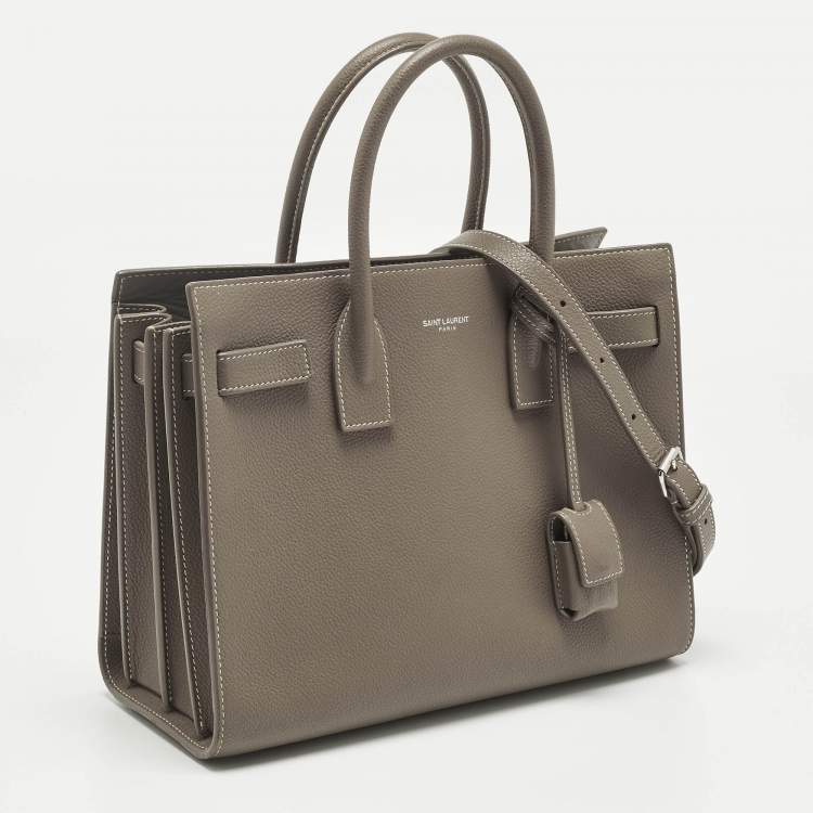 Pre Owned Saint Laurent Dark Beige Leather Baby Classic Sac De Jour Tote