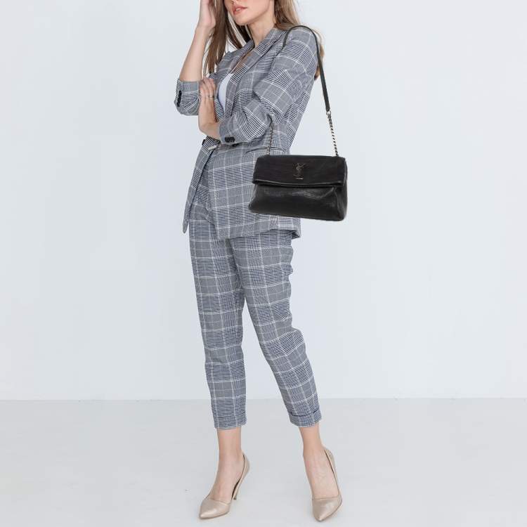 Pre Owned Saint Laurent Black Leather Niki Medium Flap Shoulder Bag