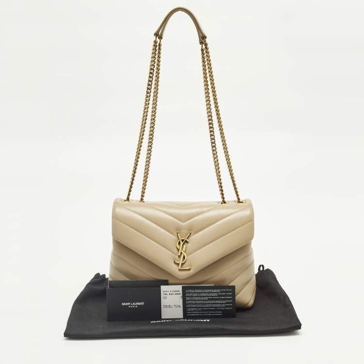 Pre Owned Saint Laurent Beige Matelassé Leather Small Loulou Shoulder Bag