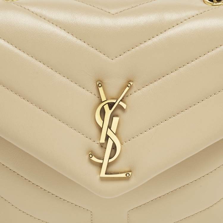 Pre Owned Saint Laurent Beige Matelassé Leather Small Loulou Shoulder Bag