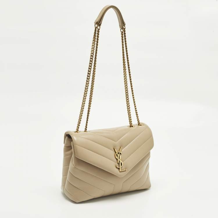 Pre Owned Saint Laurent Beige Matelassé Leather Small Loulou Shoulder Bag