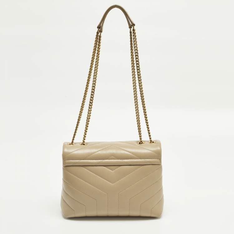 Pre Owned Saint Laurent Beige Matelassé Leather Small Loulou Shoulder Bag