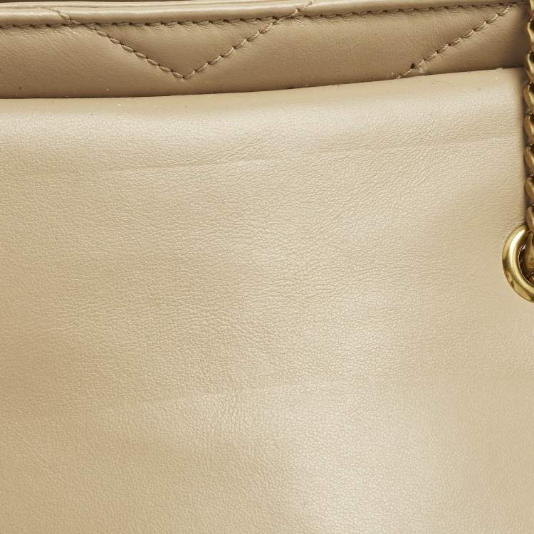 Pre Owned Saint Laurent Beige Matelassé Leather Small Loulou Shoulder Bag