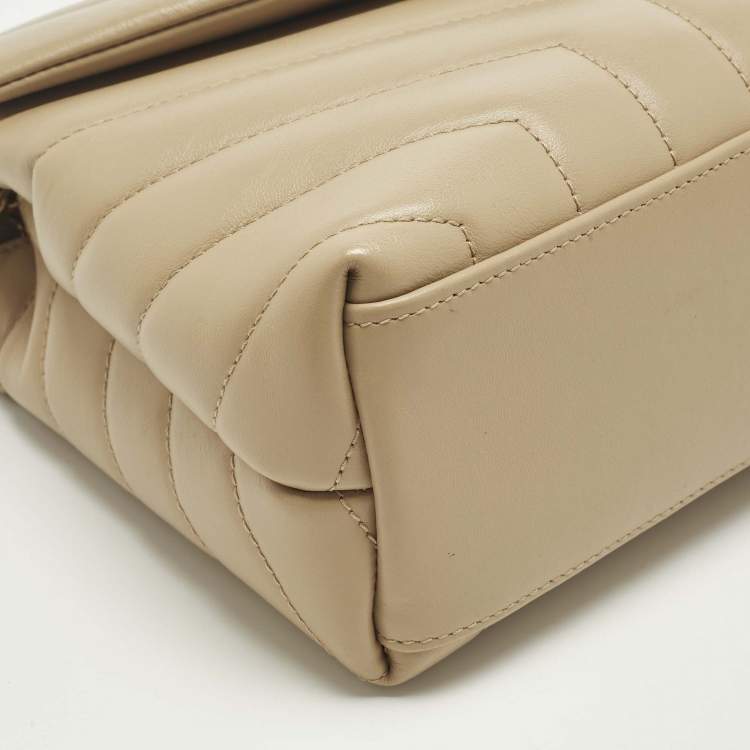 Pre Owned Saint Laurent Beige Matelassé Leather Small Loulou Shoulder Bag