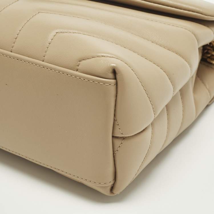 Pre Owned Saint Laurent Beige Matelassé Leather Small Loulou Shoulder Bag