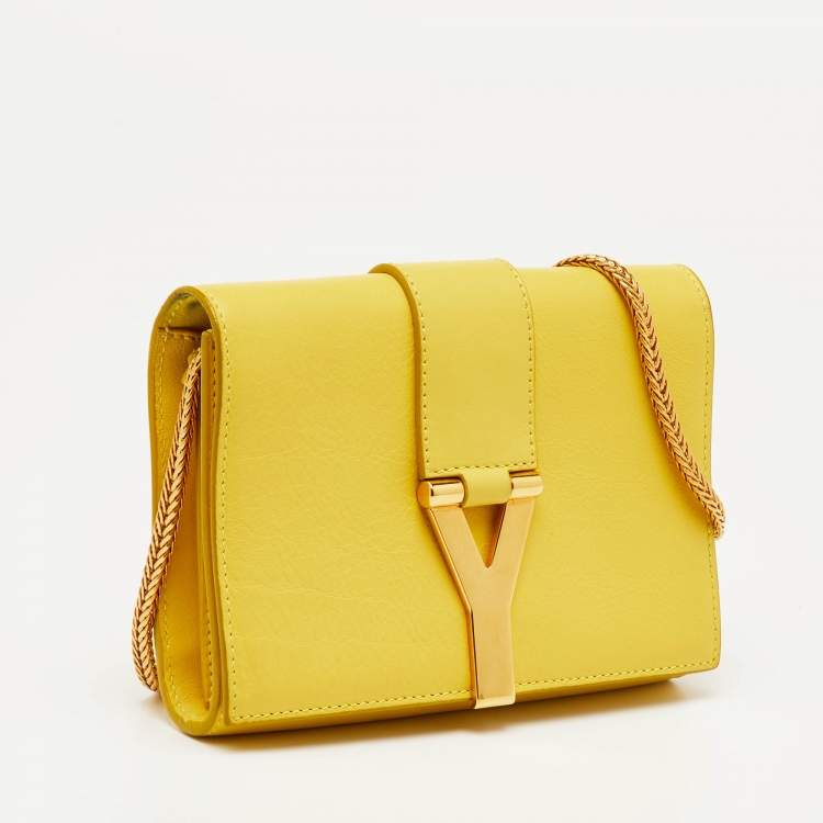 Pre Owned Saint Laurent Yellow Leather Mini Chyc Chain Crossbody Bag