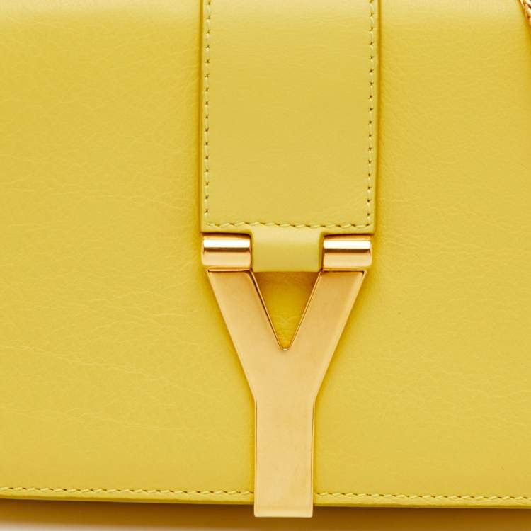 Pre Owned Saint Laurent Yellow Leather Mini Chyc Chain Crossbody Bag