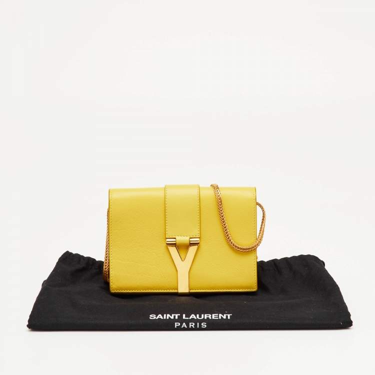 Pre Owned Saint Laurent Yellow Leather Mini Chyc Chain Crossbody Bag