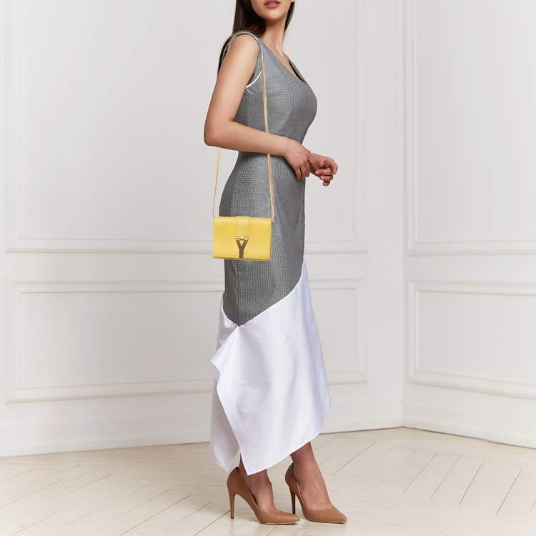 Pre Owned Saint Laurent Yellow Leather Mini Chyc Chain Crossbody Bag