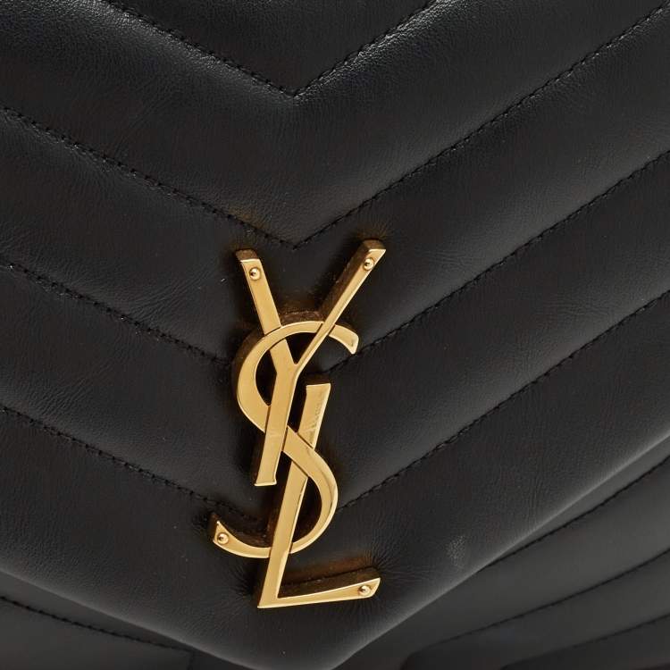Pre Owned Saint Laurent Black Matelassé Leather Medium Loulou Shoulder Bag