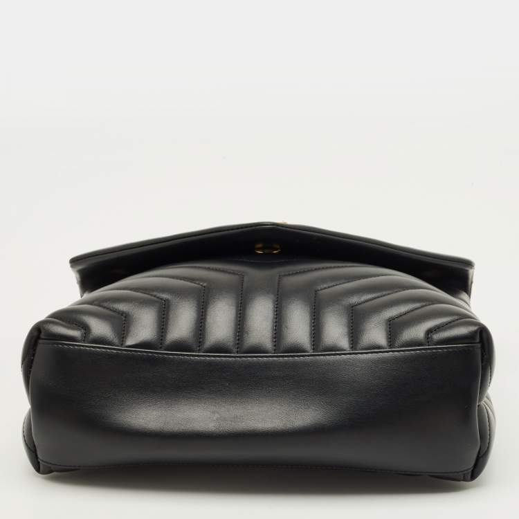 Pre Owned Saint Laurent Black Matelassé Leather Medium Loulou Shoulder Bag