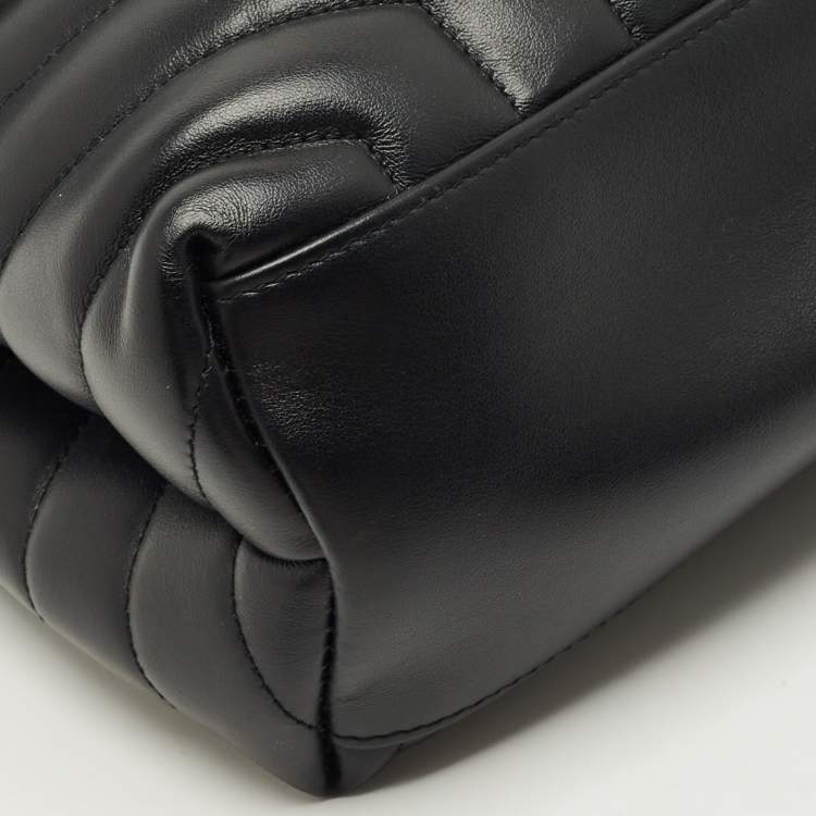 Pre Owned Saint Laurent Black Matelassé Leather Medium Loulou Shoulder Bag