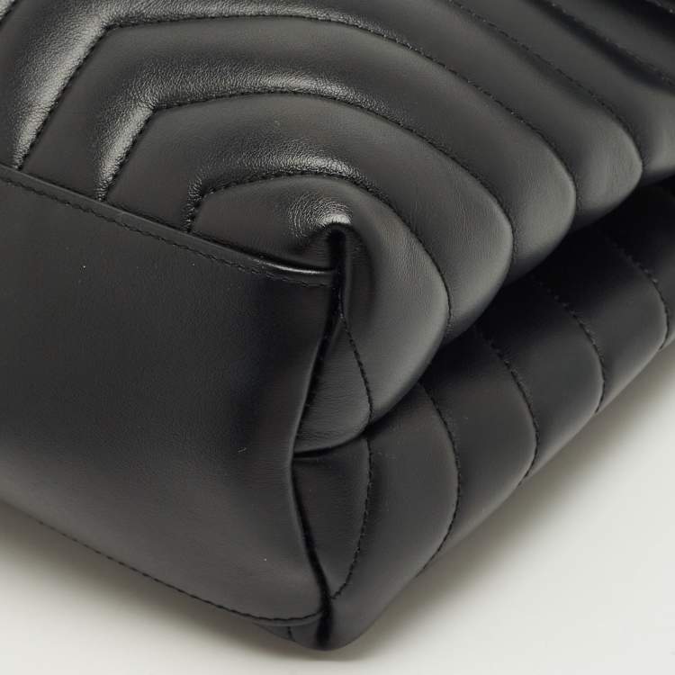 Pre Owned Saint Laurent Black Matelassé Leather Medium Loulou Shoulder Bag