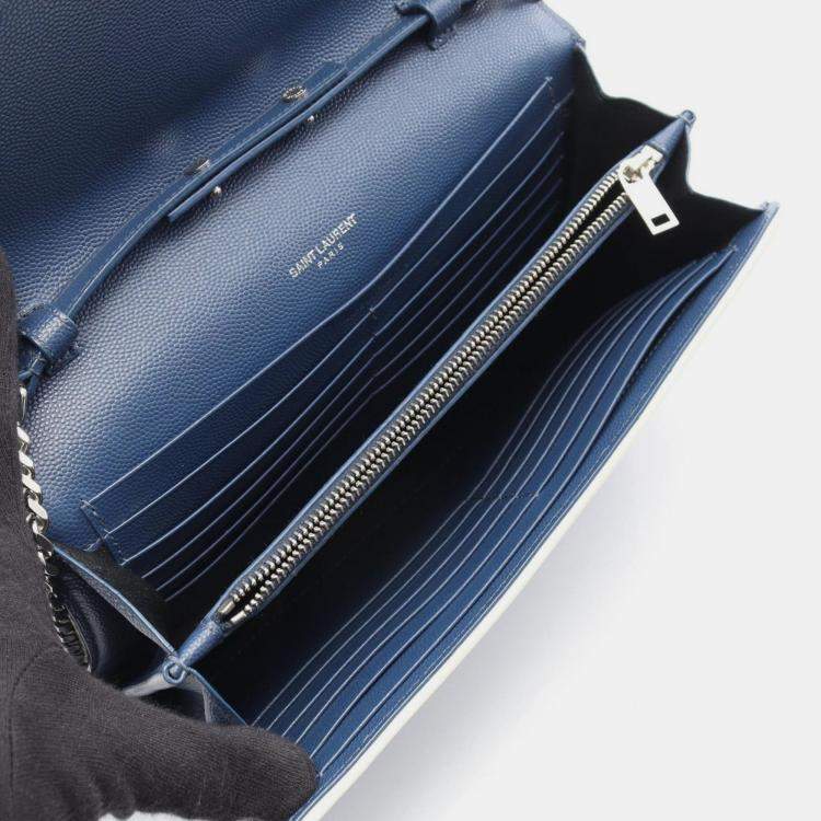 Pre Owned Saint Laurent Paris Cassandra Classic Shoulder Bag Leather Blue And White