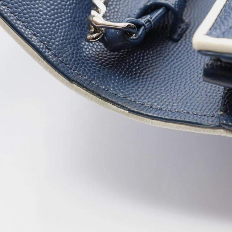 Pre Owned Saint Laurent Paris Cassandra Classic Shoulder Bag Leather Blue And White