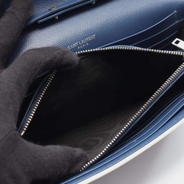 Pre Owned Saint Laurent Paris Cassandra Classic Shoulder Bag Leather Blue And White