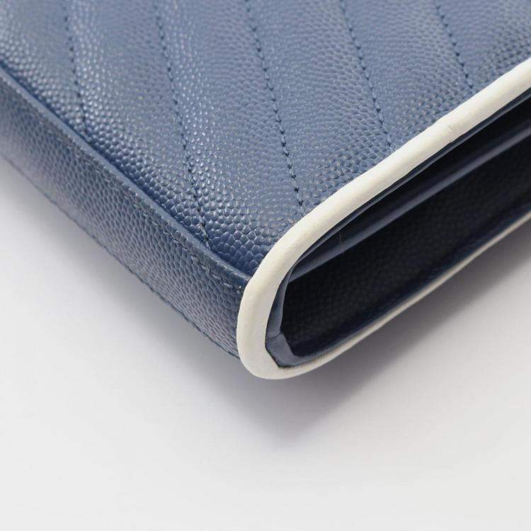 Pre Owned Saint Laurent Paris Cassandra Classic Shoulder Bag Leather Blue And White