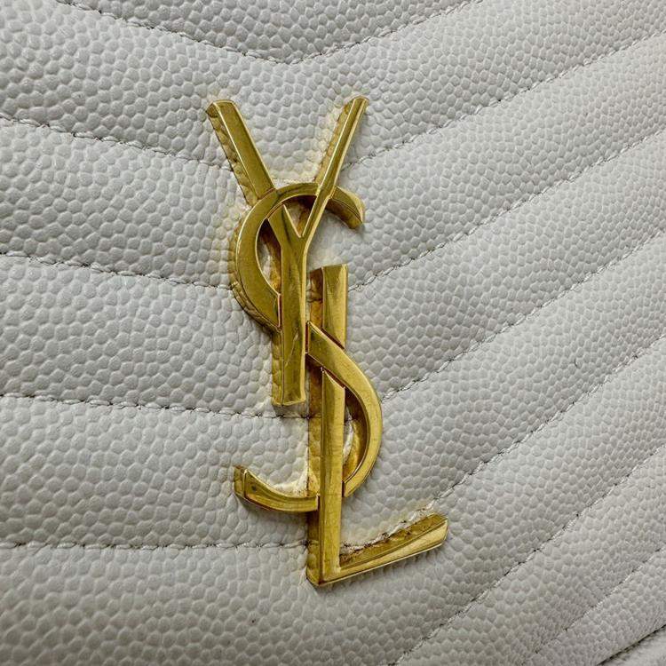 Pre Owned Saint Laurent Lou Shoulder Bag In White Leather With Tassel Small Mini