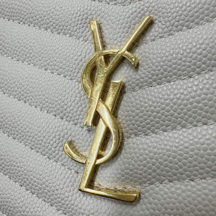 Pre Owned Saint Laurent Lou Shoulder Bag In White Leather With Tassel Small Mini