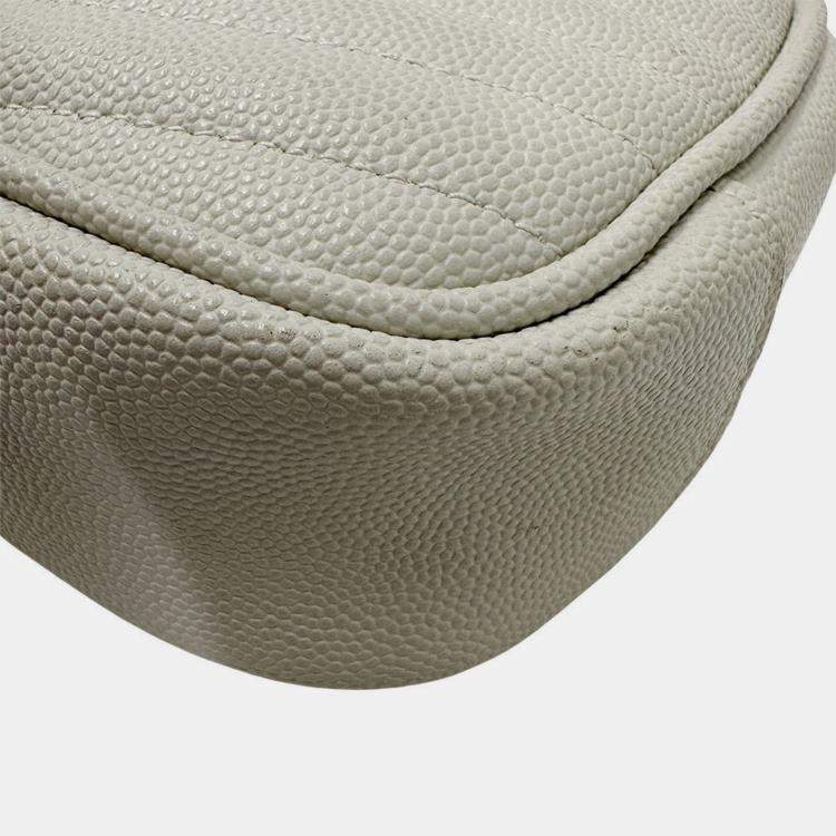 Pre Owned Saint Laurent Lou Shoulder Bag In White Leather With Tassel Small Mini