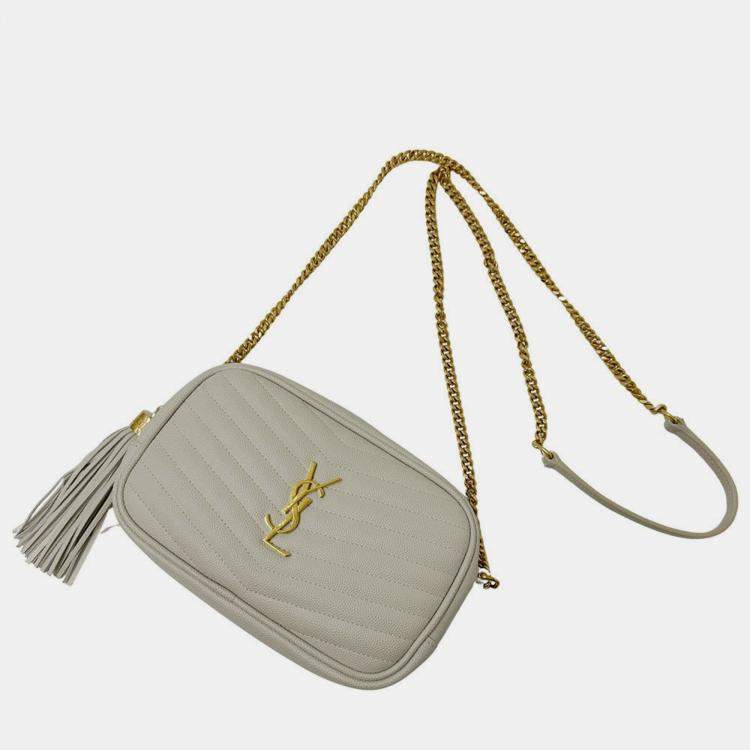 Pre Owned Saint Laurent Lou Shoulder Bag In White Leather With Tassel Small Mini