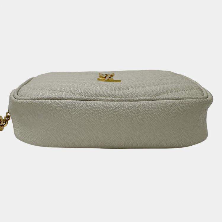 Pre Owned Saint Laurent Lou Shoulder Bag In White Leather With Tassel Small Mini