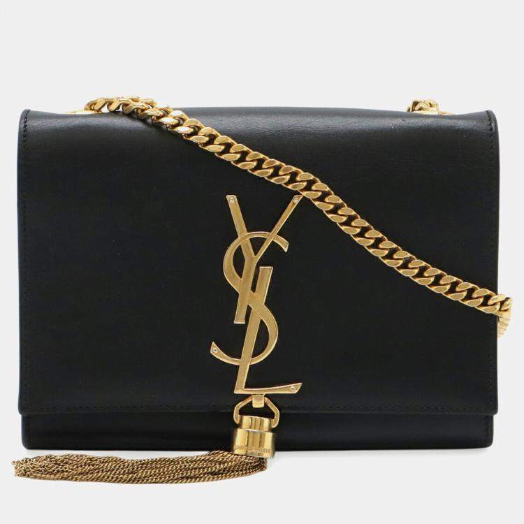 Pre Owned Saint Laurent Paris Ysl Kate Monogram Chain Shoulder Bag In Black Leather
