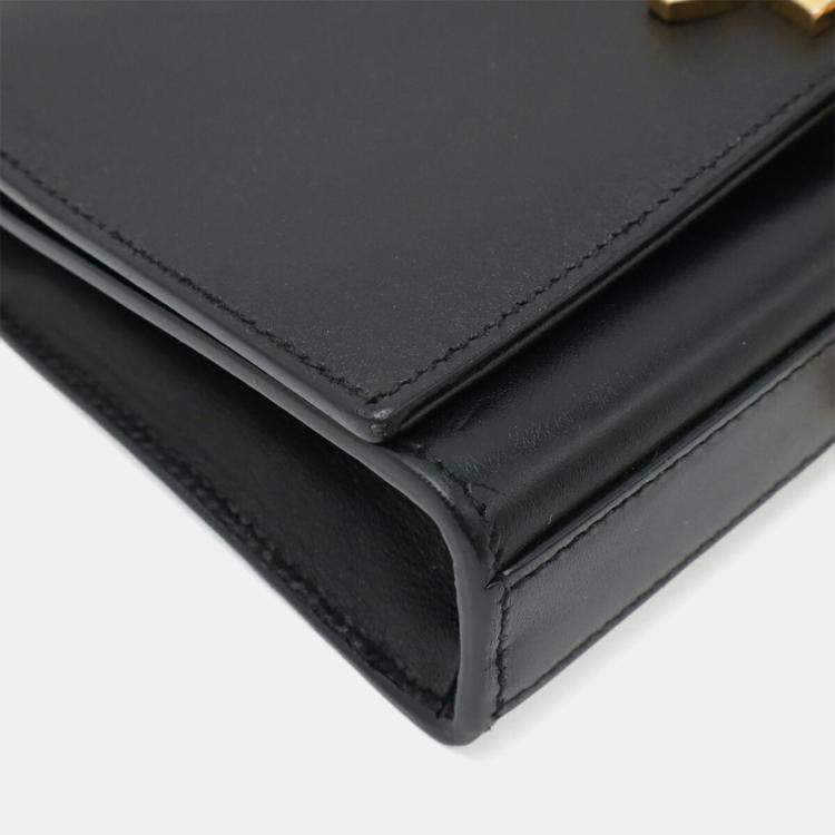 Pre Owned Saint Laurent Paris Ysl Kate Monogram Chain Shoulder Bag In Black Leather