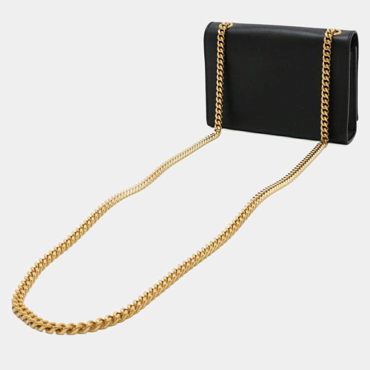 Pre Owned Saint Laurent Paris Ysl Kate Monogram Chain Shoulder Bag In Black Leather