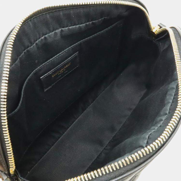 Pre Owned Saint Laurent Paris Ysl V-Stitched Quilted Leather Shoulder Bag In Black