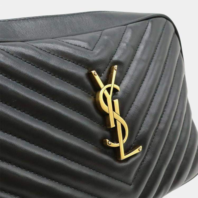 Pre Owned Saint Laurent Paris Ysl V-Stitched Quilted Leather Shoulder Bag In Black