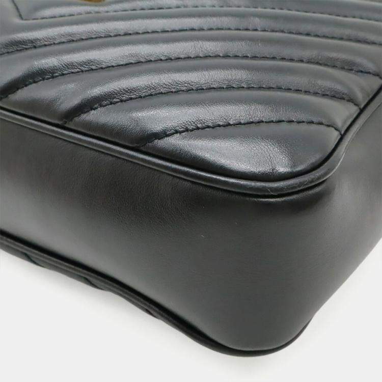 Pre Owned Saint Laurent Paris Ysl V-Stitched Quilted Leather Shoulder Bag In Black